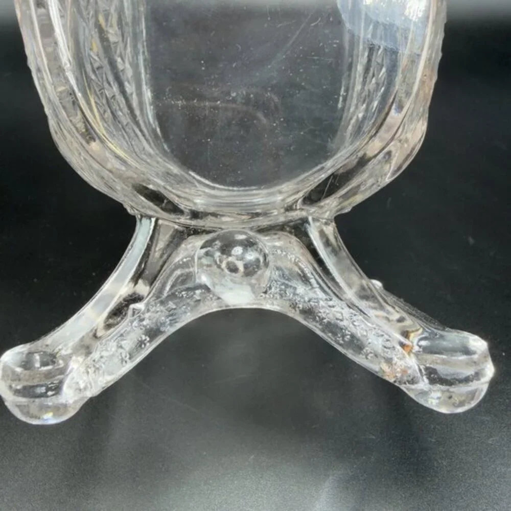 EAPG Adams & Co Clear Crossbar Finecut Footed Clear Vase Manganese 365nm UV Glow